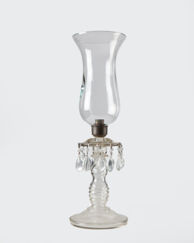 Glass Candle Holder with Hurricane Shade and Crystal Prisms