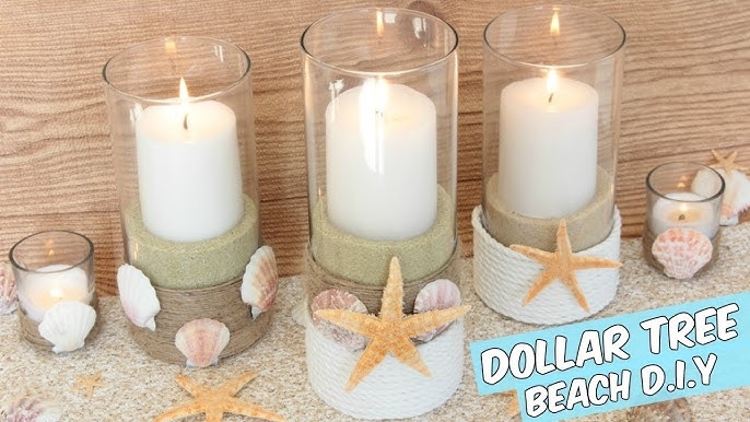 Glass Cylinder Candle Holder Set Sand Filled Shell Decor