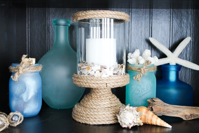 Glass Hurricane Candle Holder Nautical Rope Wrapped Woven Texture