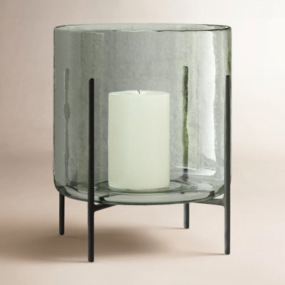 Glass Hurricane Candle Holders Geometric Metal Frame Trio Set