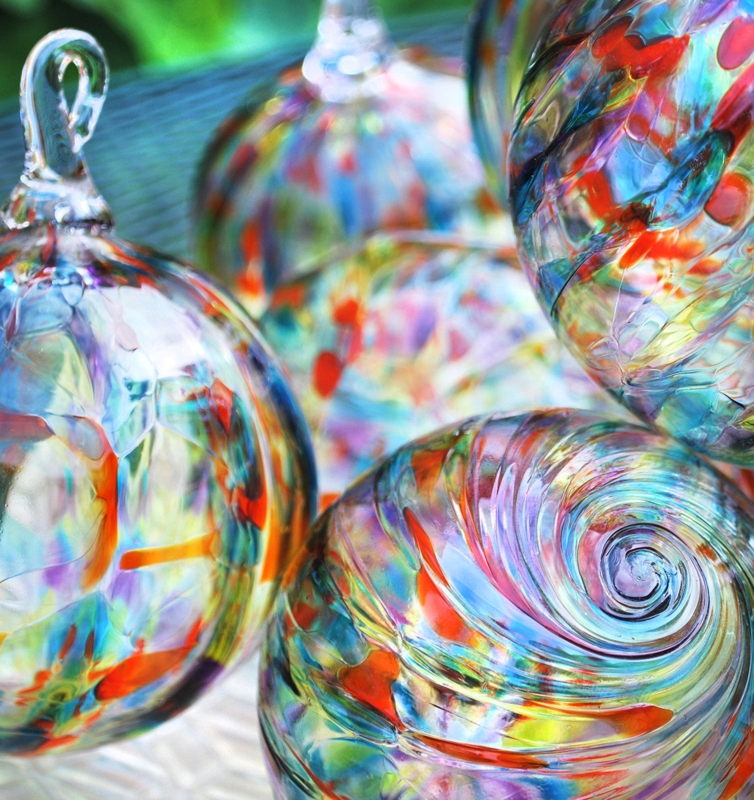 Glass Ornaments Hand Blown Swirling Colors Round Shape Artistic Decor