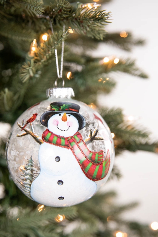 Glass Snowman Ornament, Glitter Hat and Broom Accessory