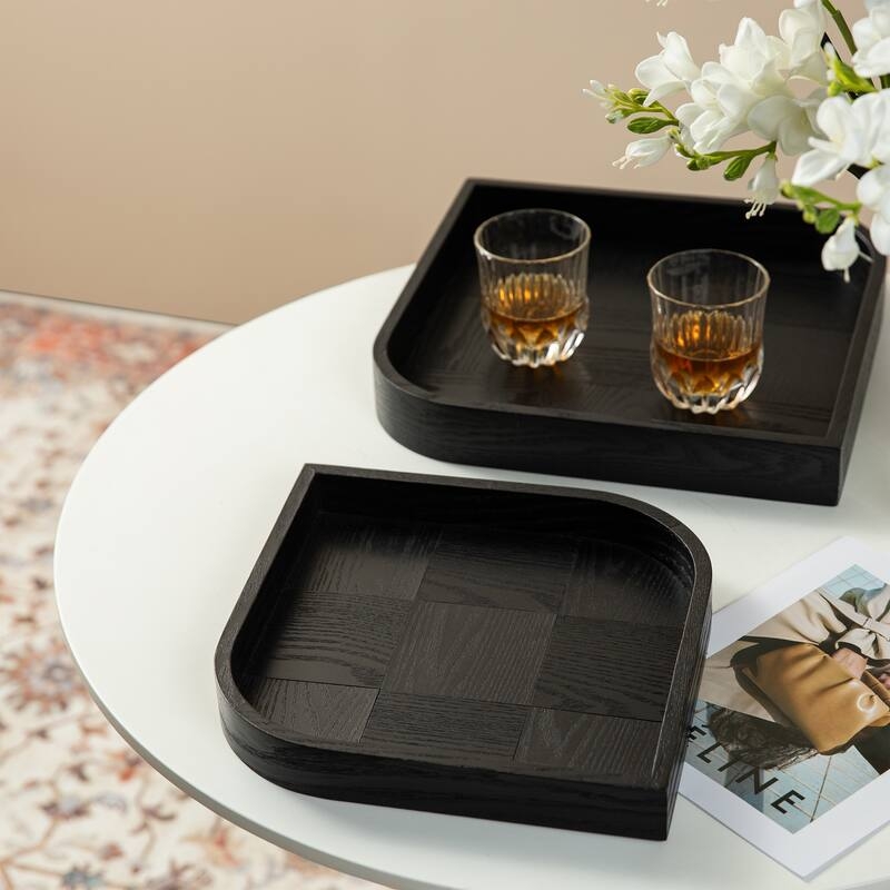 Glitzhome Black Leaf Shape Ash Wood Decorative Trays Set | Michaels