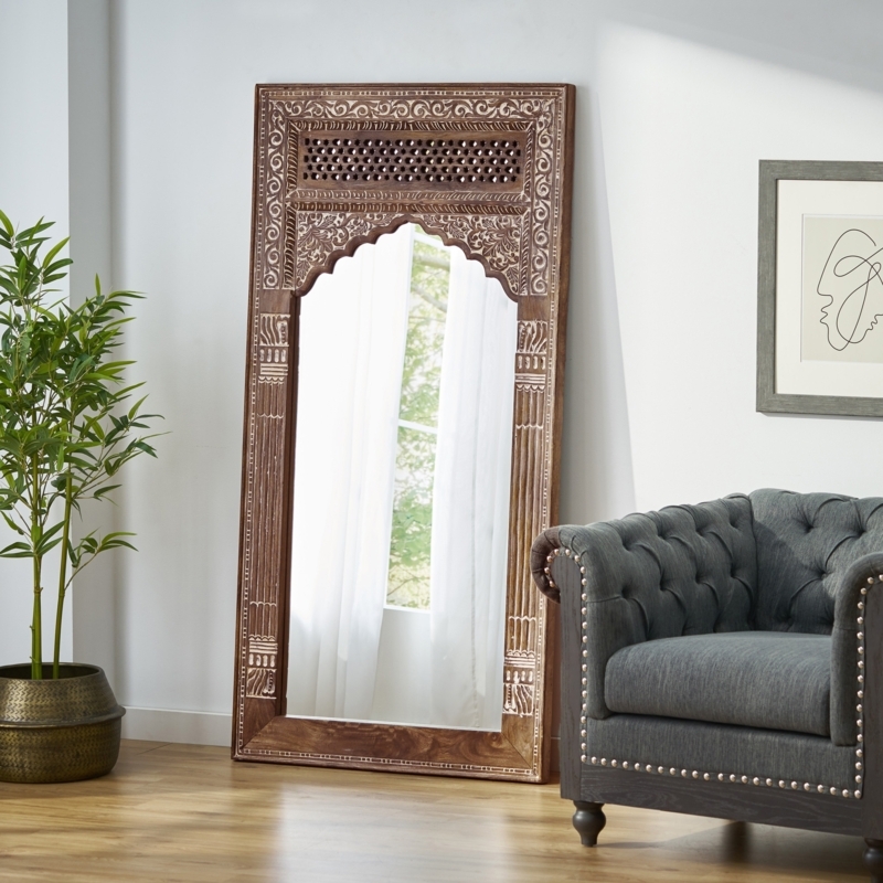 Global Style Floor Mirror with Pointed Arch Interior