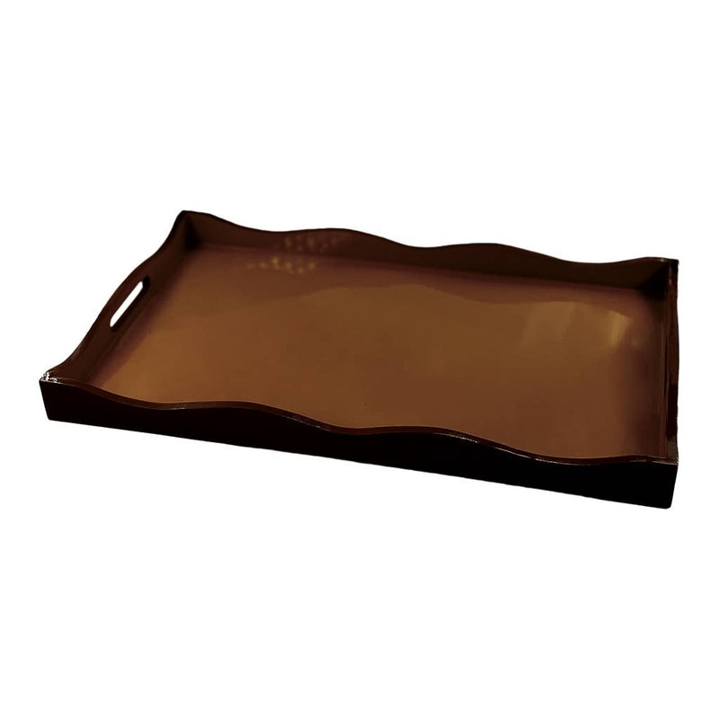 Glossy Chocolate Brown Tray with Wavy Scalloped Edges