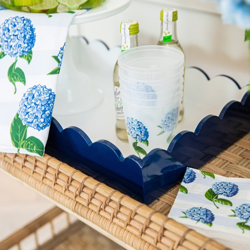 Glossy Lacquer Serving Tray featuring White Scalloped Edge Detail