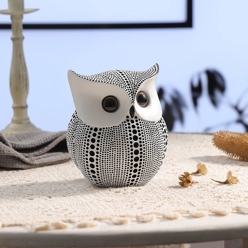 Glossy Resin Owl Coin Bank Modern Desk Accessory Figurine