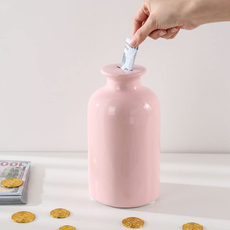 Glossy White Ceramic Piggy Bank No Opening Design Minimalist