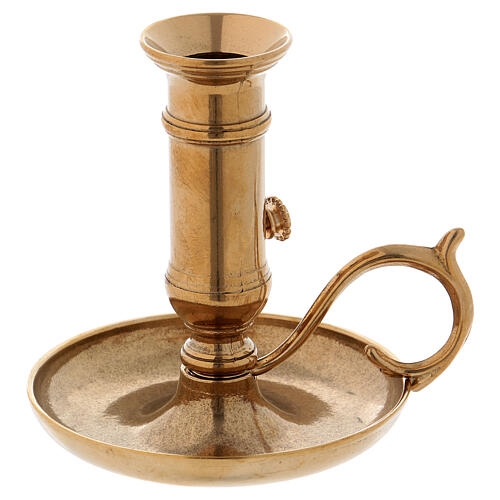 Gold Chamberstick Holder with Antique Finish and Finger Loop Handle