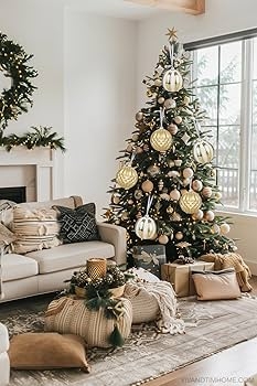 Gold Christmas Ornaments: Faceted Mirror and Glitter Ball Decorations
