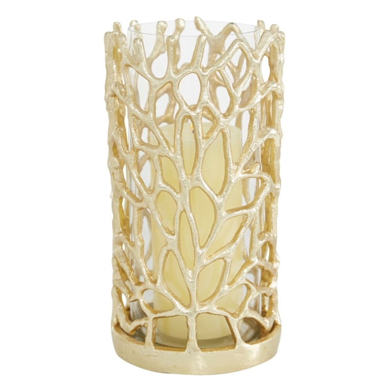 Gold Coral Candle Holder: Textured Metal Silhouette for Coastal Glam Decor