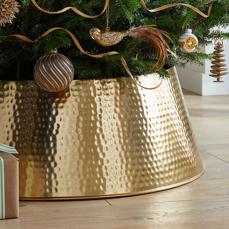 Gold Hammered Metal Tree Collar Tapered Polished Modern Glam