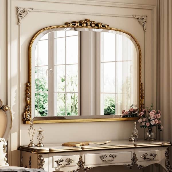 Gold Horizontal Wall Mirror Rounded Corners, Unique Capsule Shape