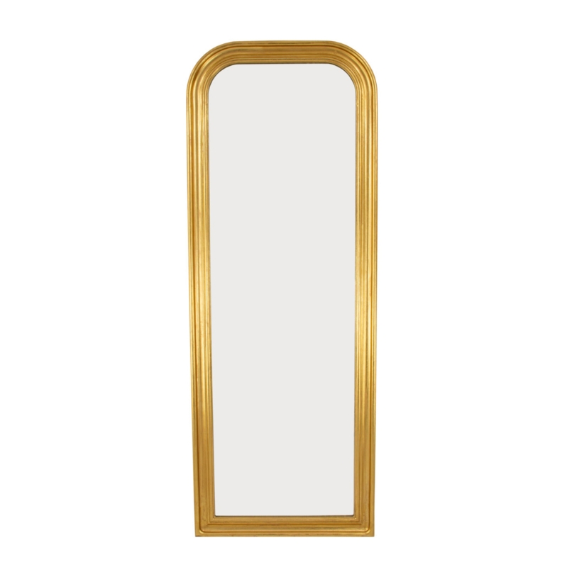 Gold Louis Philippe Floor Mirror with Notched Corners and Beveled Glass