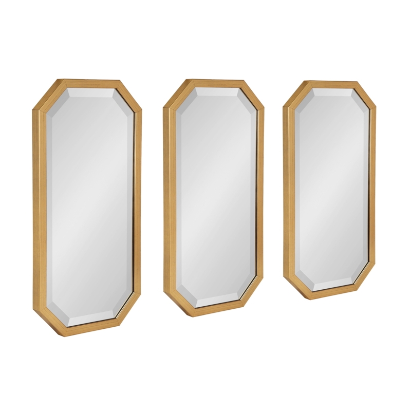 Gold Octagon Wall Mirror Set: Geometric Glam 3-Piece Deco Accent