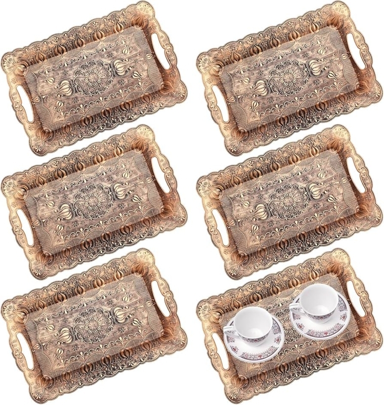 Gold Vintage Serving Tray, Rectangular Embossed Scroll Pattern