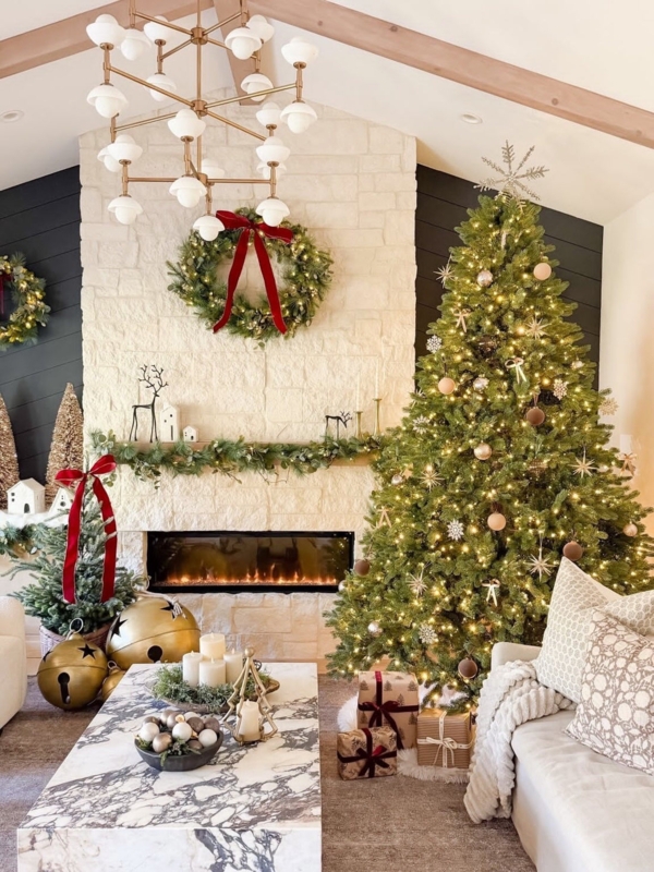 Grand Scale Christmas Tree Pre-lit Transitional Living Room Decor