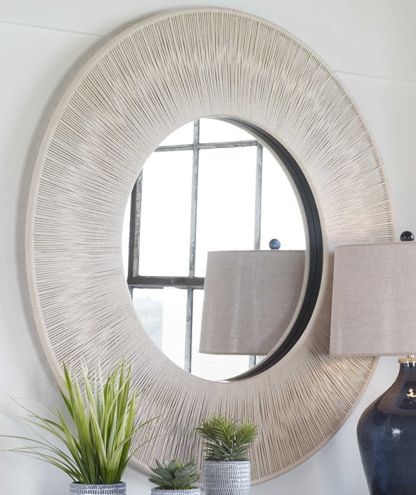 Grande Round Wall Mirror with Whitewashed Rope Weave Frame