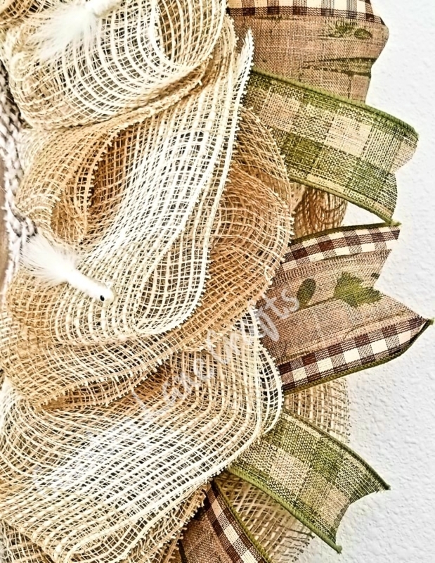 Grapevine Wreath featuring Wooden Fish Motif and Buffalo Check