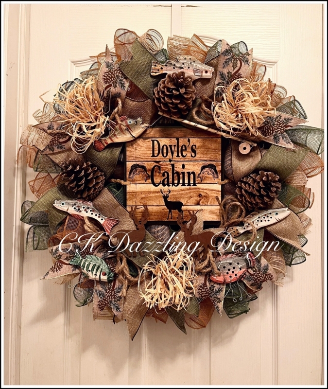 Grapevine Wreath with Antler Accent, Burlap Bow, and HOME Lettering