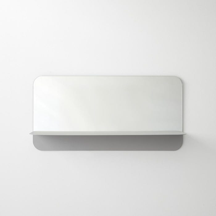 Gray Wall Mirror With Shelf Rounded Corners, Scandinavian Entryway