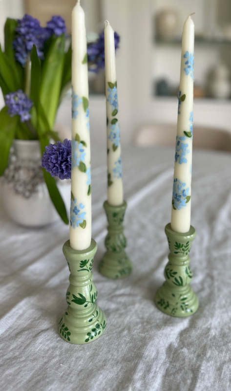 Green Floral Hand Painted Candle Holders  Sweet Pea and Whimsy