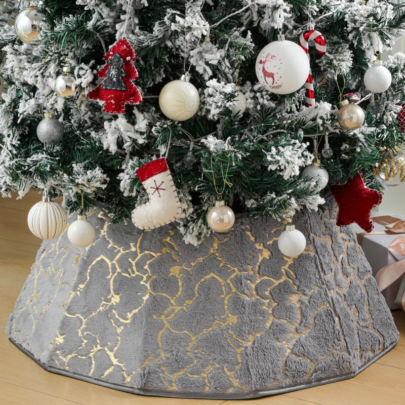 Grey Gold Marble Tree Collar Hexagonal Plush Metallic Glam