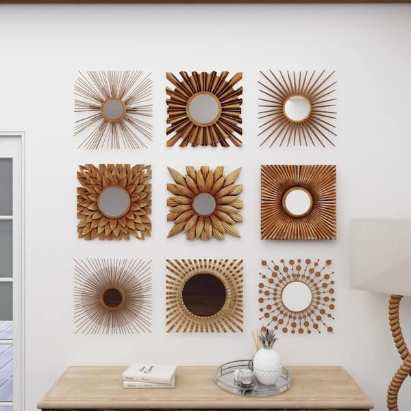 Grid Layout Wall Mirror Set: 9-Piece Square Antique Gold Gallery