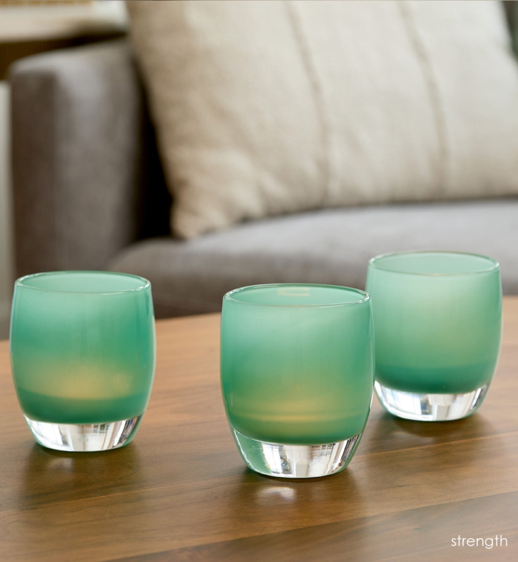 Hand-Blown Teal Glass Votive Holder Seeded Texture Coastal Modern