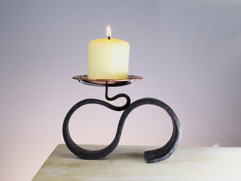 Hand Forged Iron Candle Holder: Copper Tea Light Dish, Twisted Base