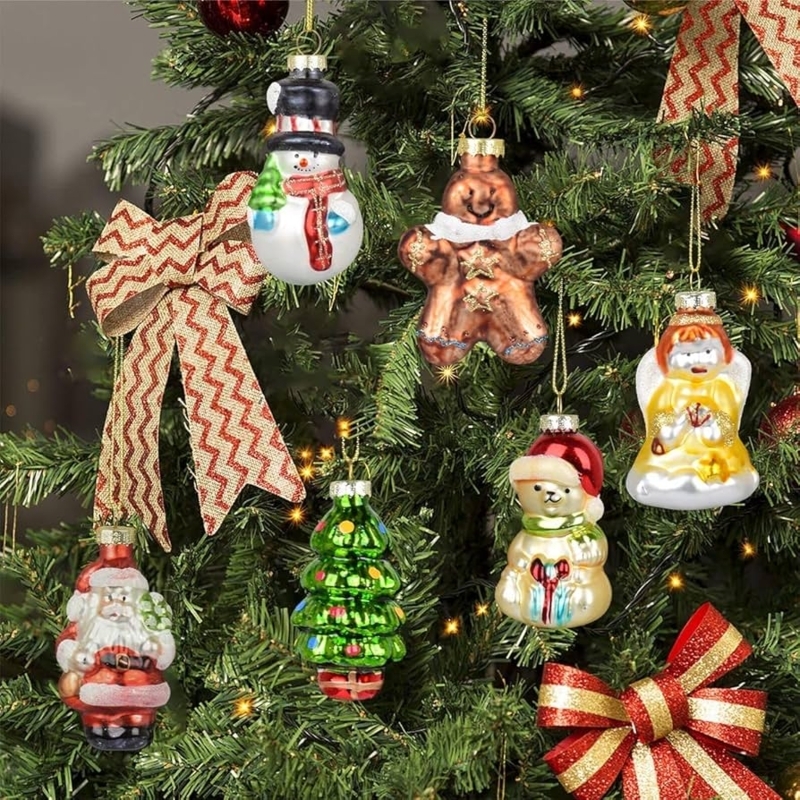 Hand-Painted Glass Christmas Ornaments Assorted Character Set