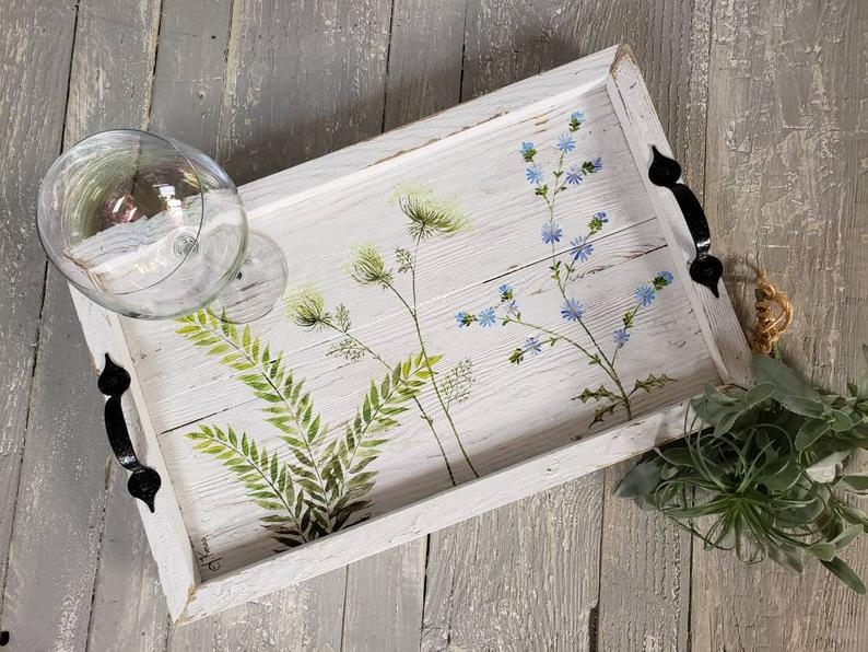 Hand Painted Wildflower Serving Tray on Reclaimed Wood