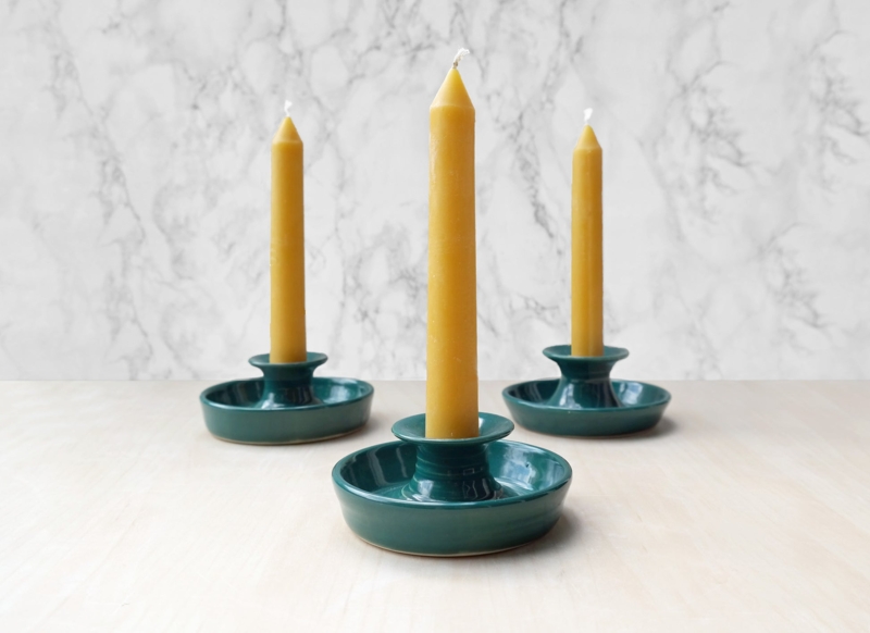 Hand Thrown Ceramic Taper Candle Holders with Speckled Glaze Finish