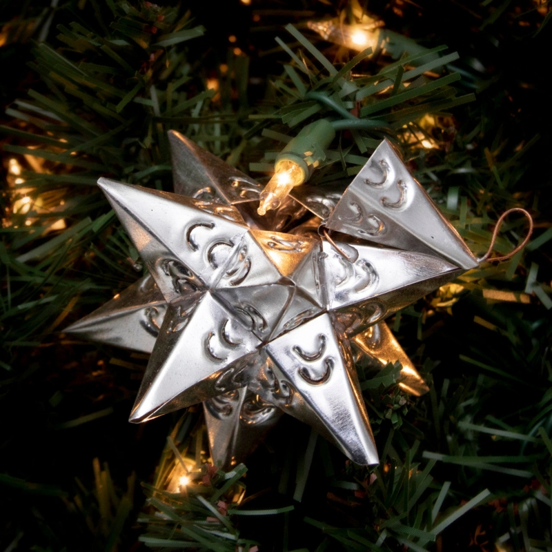 Handcrafted Metal Star Ornament Twelve Point Distressed Tin Finish