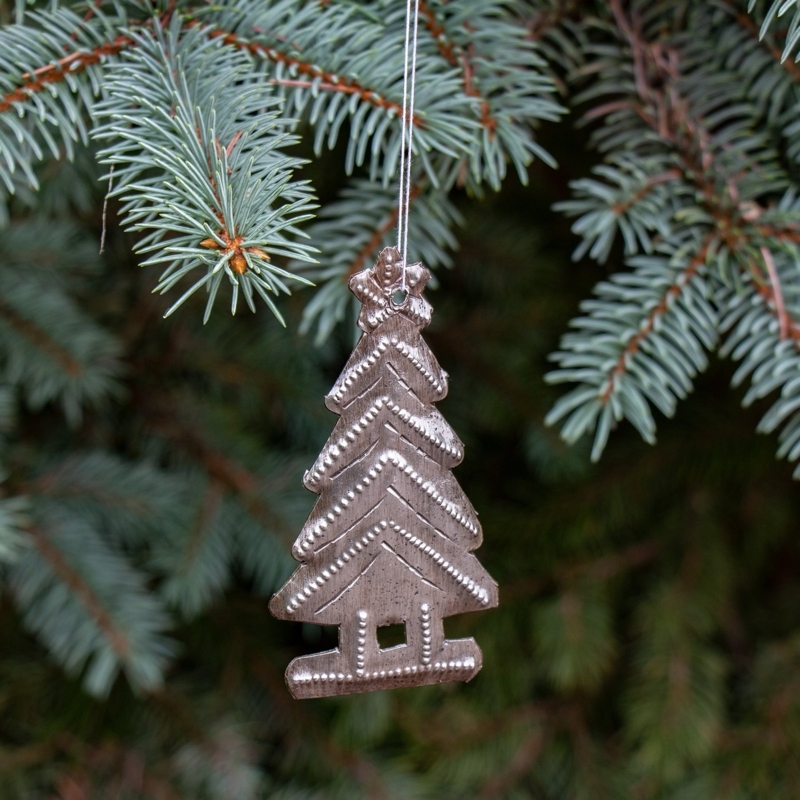 Handcrafted Recycled Steel Holiday Decor Hammered Tree Ornament