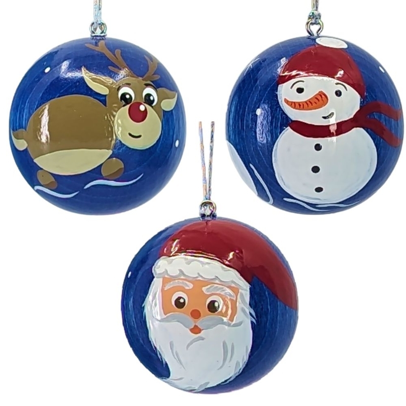 Handcrafted Wooden Christmas Ornaments with Folk Art Motifs