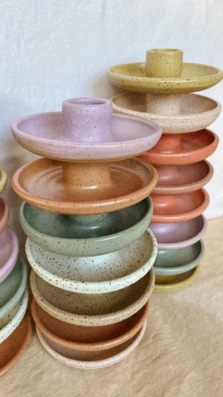 Handmade Organic Modern Ceramic Candle Holders Asymmetrical Matte