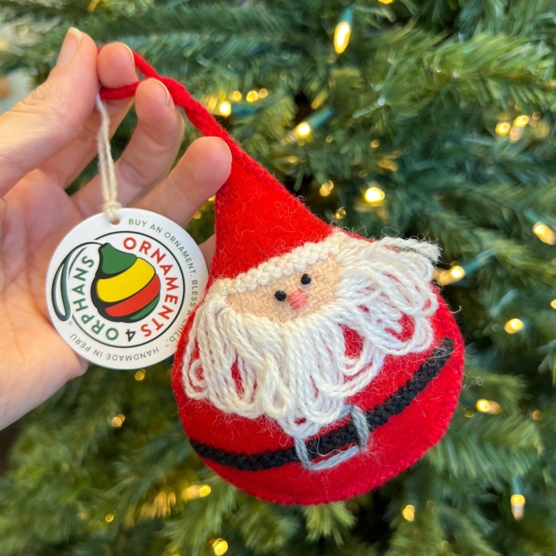 Handmade Wool Santa Ornament Round Felt Artisan Embroidered Face
