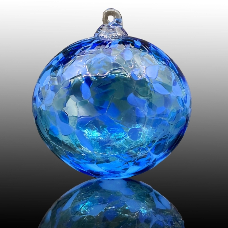 Hanging Ornament Hand Blown Glass Navy Blue Swirl Pattern Coastal Decor