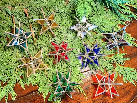Hanging Ornament Moravian Star Silhouette Colorful Glass Bohemian Decor
