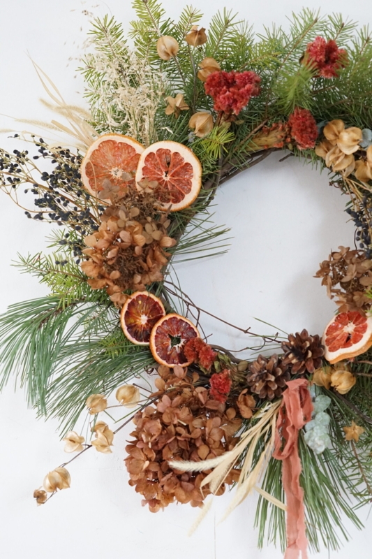 Harvest Wreath with Dried Cedar and Wheat Stalks