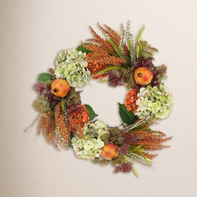 Heather and Hydrangea Wreath with Vibrant Green Foliage for Rustic Decor