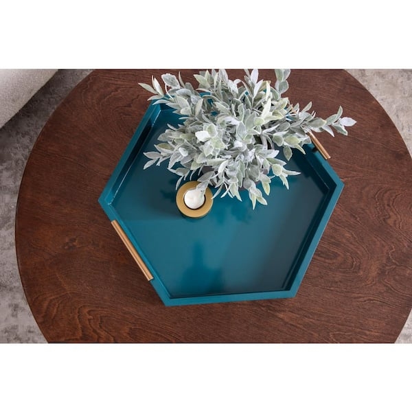 Hexagonal Decorative Tray Gold Rim Cutout Handles Geometric Glam