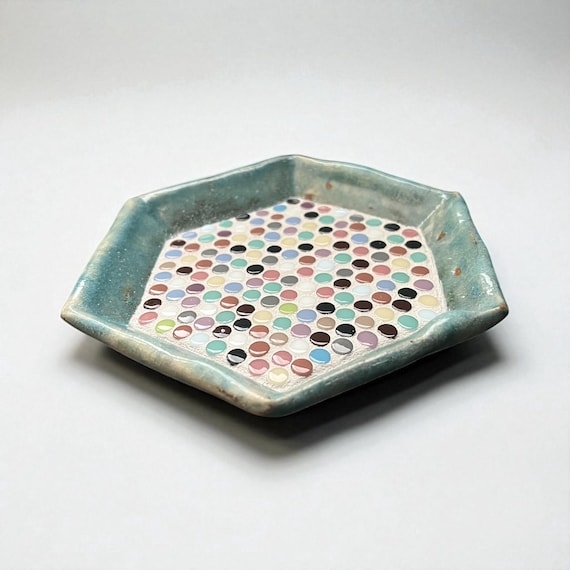 Hexagonal Shape Geometric Mosaic Slab Built Ceramic Tray