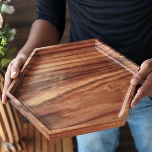 Hexagonal Wood Serving Tray Minimalist Modern Decor