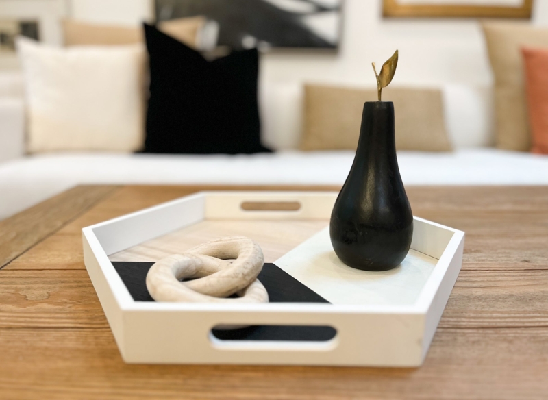Hexagonal Wood Tray with Cutout Handles, Natural Finish