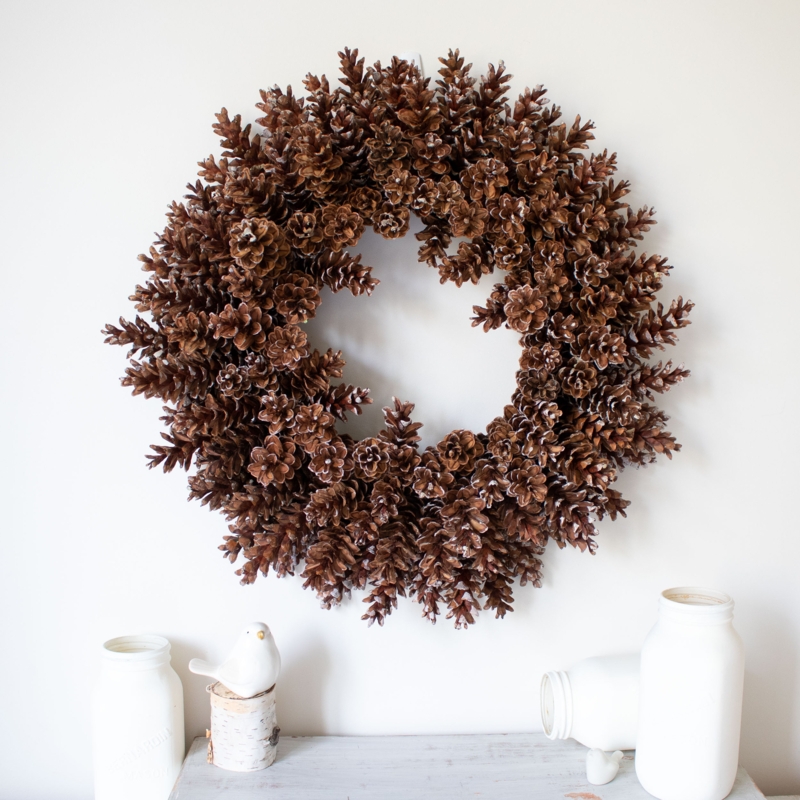 High-Relief Pinecone Wreath with Hollow Center Seasonal Greenery