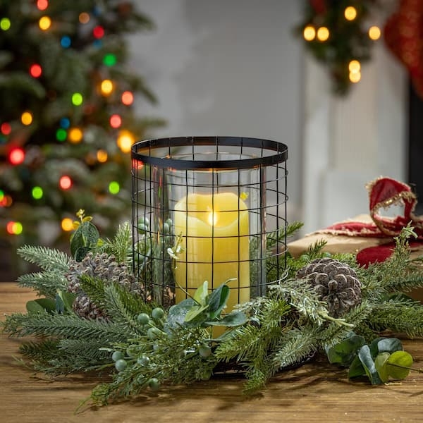 Holiday Centerpiece Gold Deer Figurines Triple Glass Holders Pine