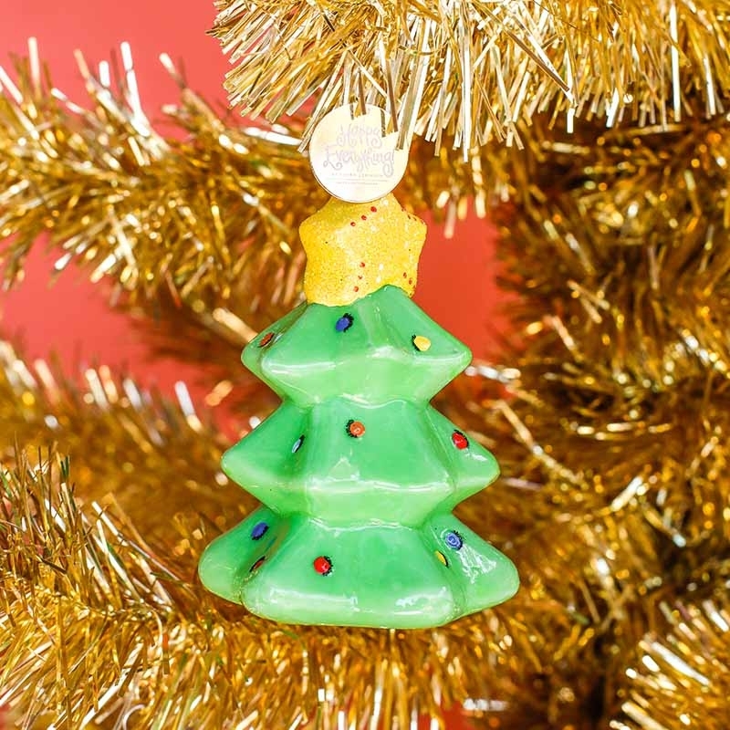 Holiday Ornament Ceramic Tree Shape Polka Dot Star Topper Whimsical