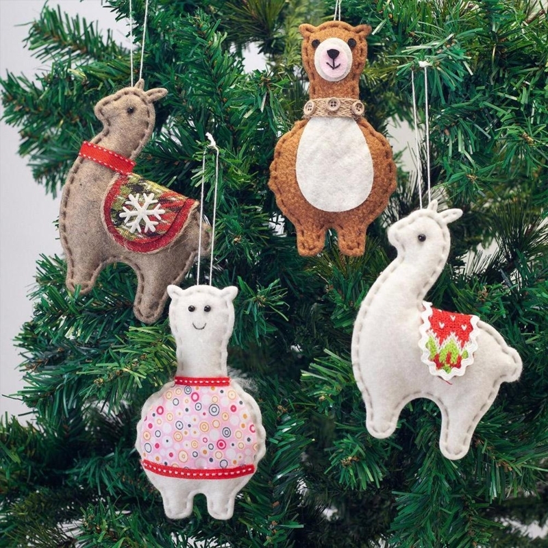 Holiday Ornament: Handcrafted Felt Alpaca with Embroidered Saddles